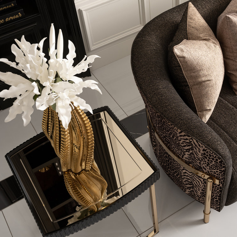 Silken Matte Black and Gold Mirrored Square Side Table