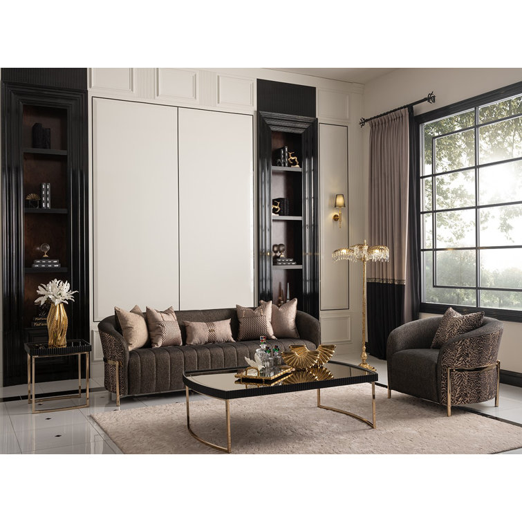 Silken Matte Black and Gold Mirrored Square Side Table