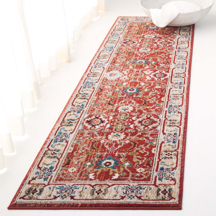 Ines Red and Beige Hand-knotted Synthetic Runner Rug