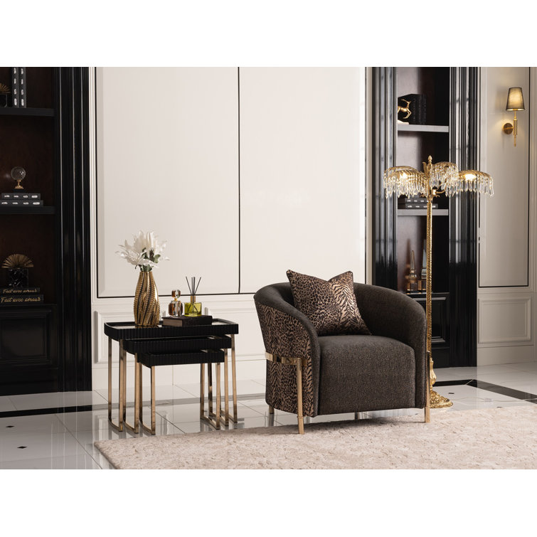 Black and Gold Mirrored Metal Nesting Tables Set
