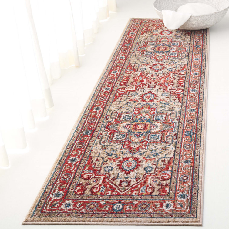 Exotic Quentin Hand-Knotted Red and Beige Runner Rug, 2'6" x 8'