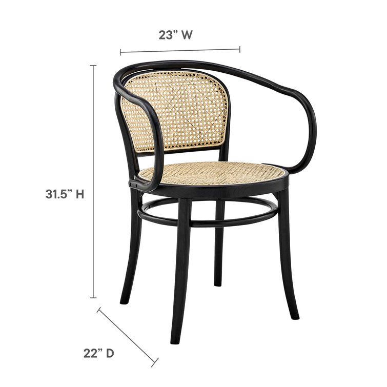 Black Elm Wood & Rattan Cane Low Arm Chair