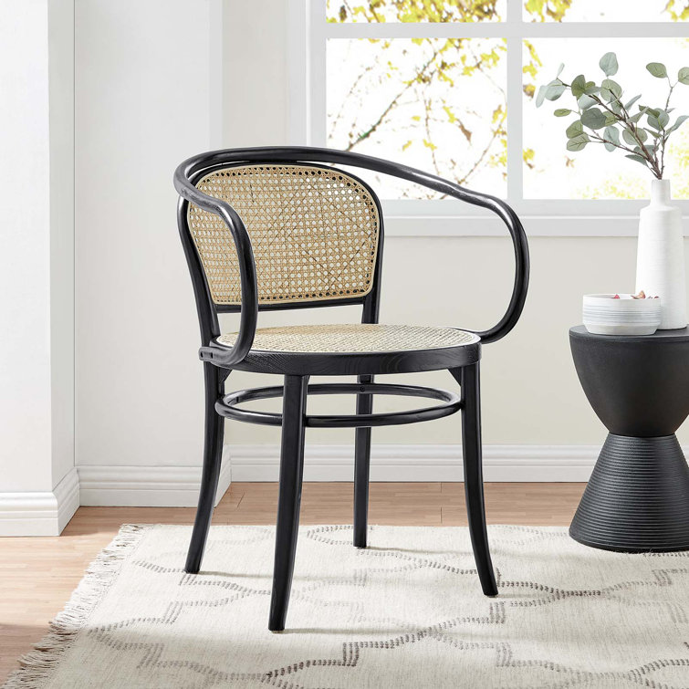 Black Elm Wood & Rattan Cane Low Arm Chair