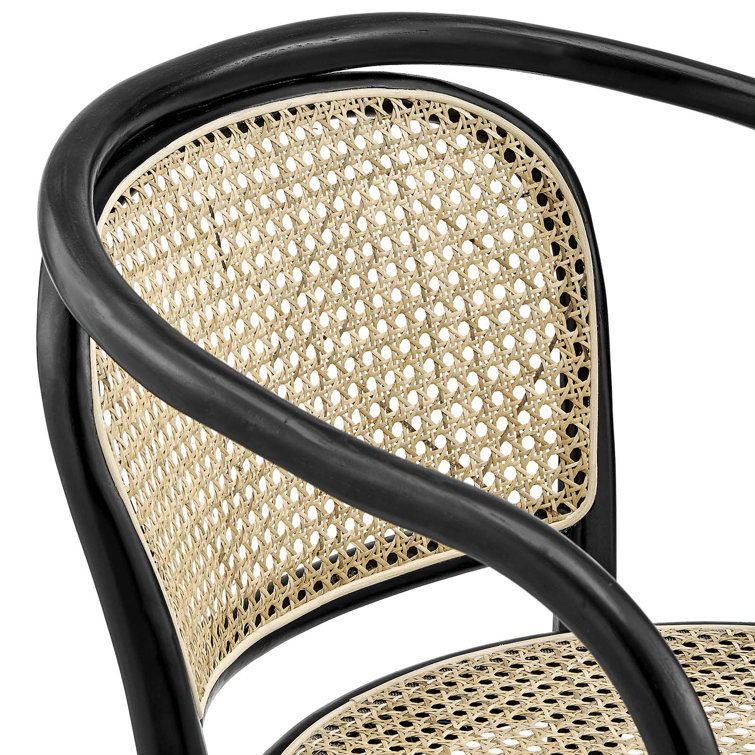 Black Elm Wood & Rattan Cane Low Arm Chair