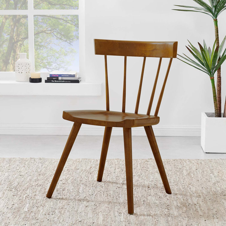 Sutter Modern Farmhouse Walnut Wood Side Chair with Spindle Detail