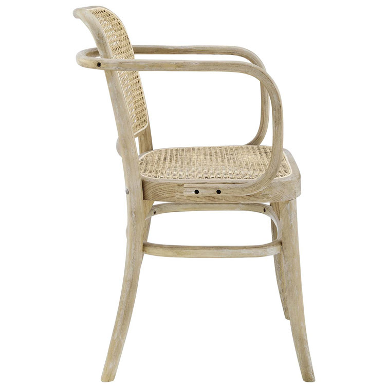 Winona Gray Elm Wood and Rattan Cane High Arm Chair