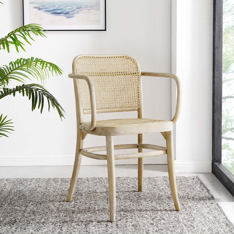 Winona Gray Elm Wood and Rattan Cane High Arm Chair