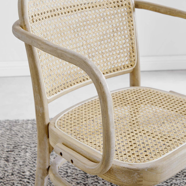 Winona Gray Elm Wood and Rattan Cane High Arm Chair
