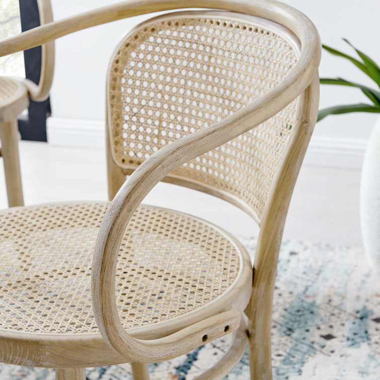 Gray Elm Wood and Cane Arm Chair, 22" x 31.5"
