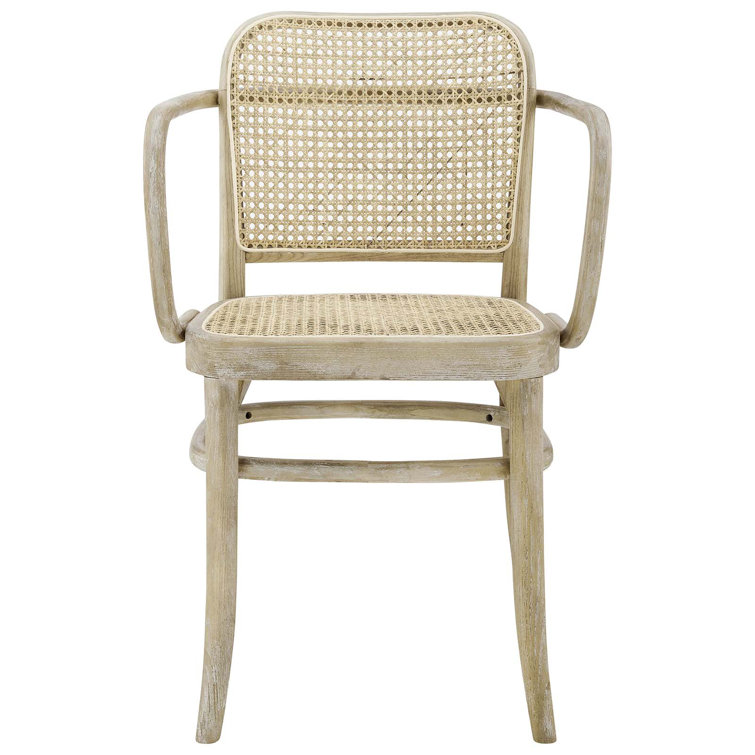 Winona Gray Elm Wood and Rattan Cane High Arm Chair