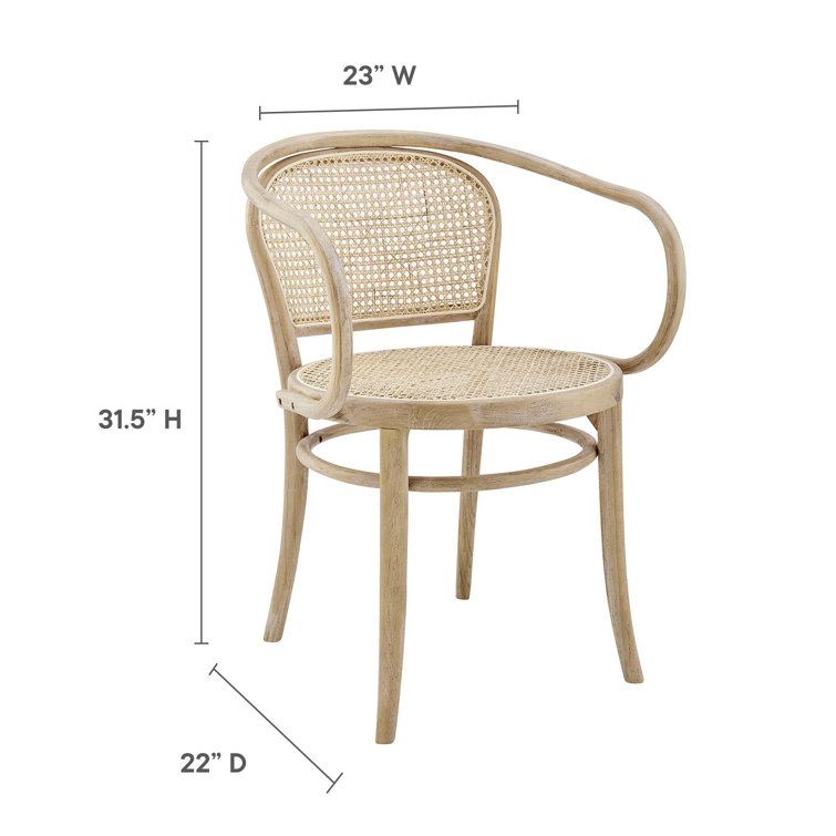 Gray Elm Wood and Cane Arm Chair, 22" x 31.5"