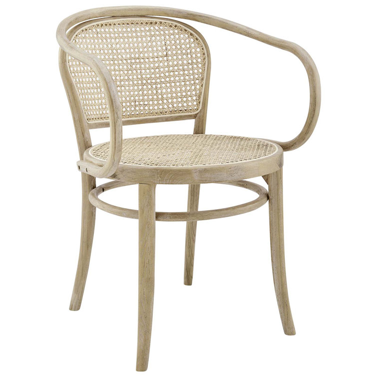 Gray Elm Wood and Cane Arm Chair, 22" x 31.5"