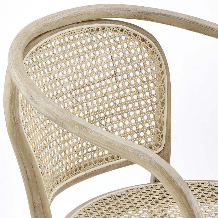 Gray Elm Wood and Cane Arm Chair, 22" x 31.5"
