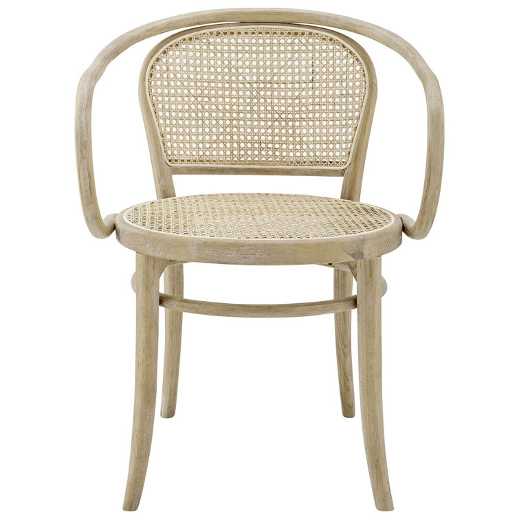 Gray Low Wood and Cane Arm Chair