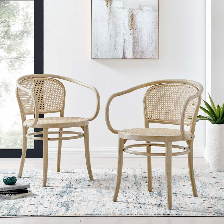 Gray Elm Wood and Cane Arm Chair, 22" x 31.5"