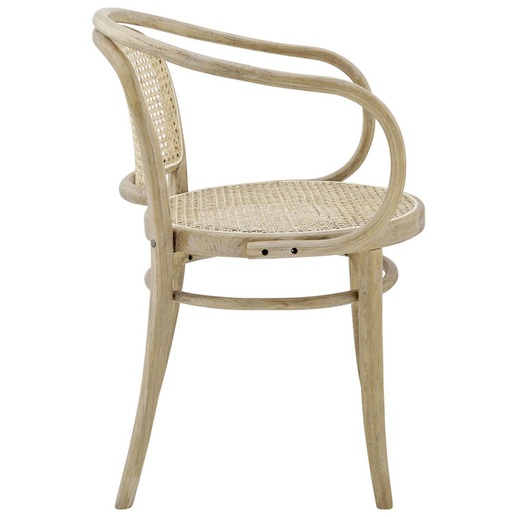 Gray Elm Wood and Cane Arm Chair, 22" x 31.5"