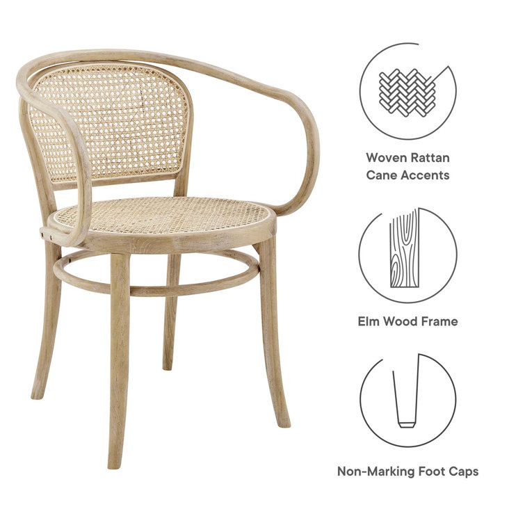 Gray Elm Wood and Cane Arm Chair, 22" x 31.5"