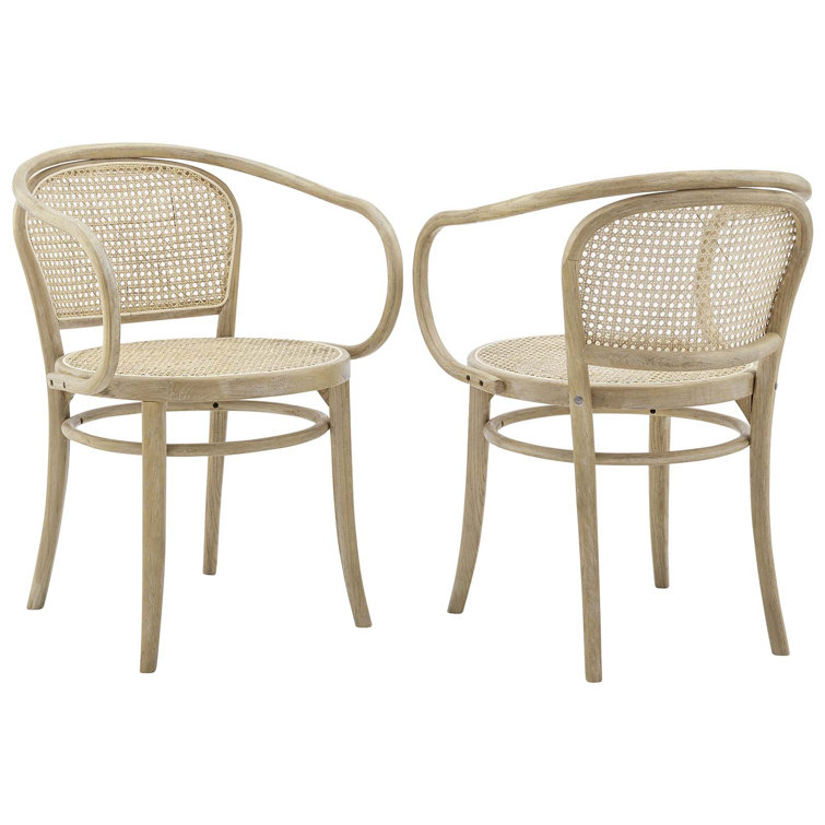 Gray Elm Wood and Cane Arm Chair, 22" x 31.5"