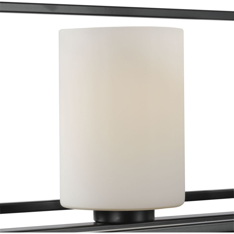 Matte Black Steel Linear Chandelier with Opal Glass Shades