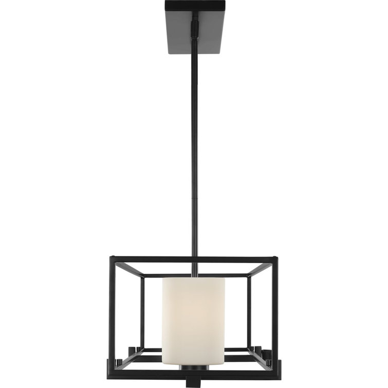 Matte Black Steel Linear Chandelier with Opal Glass Shades