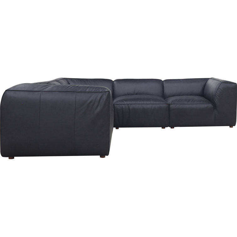Vantage Black Leather Modular Sectional Sofa with Track Arms
