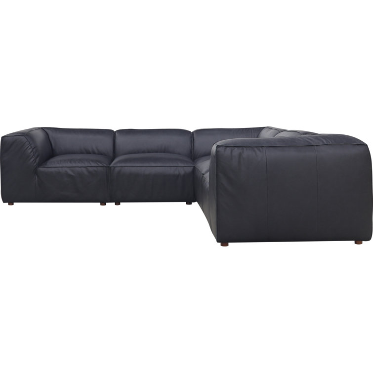Vantage Black Leather Modular Sectional Sofa with Track Arms