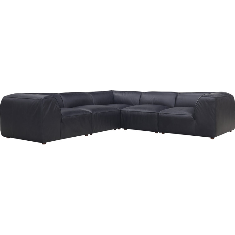 Vantage Black Leather Modular Sectional Sofa with Track Arms
