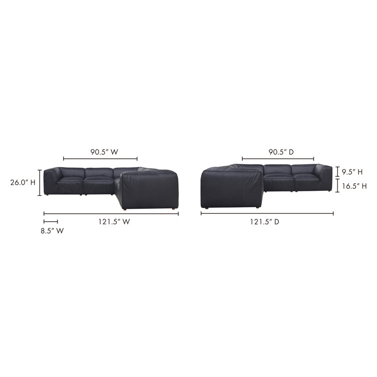 Vantage Black Leather Modular Sectional Sofa with Track Arms