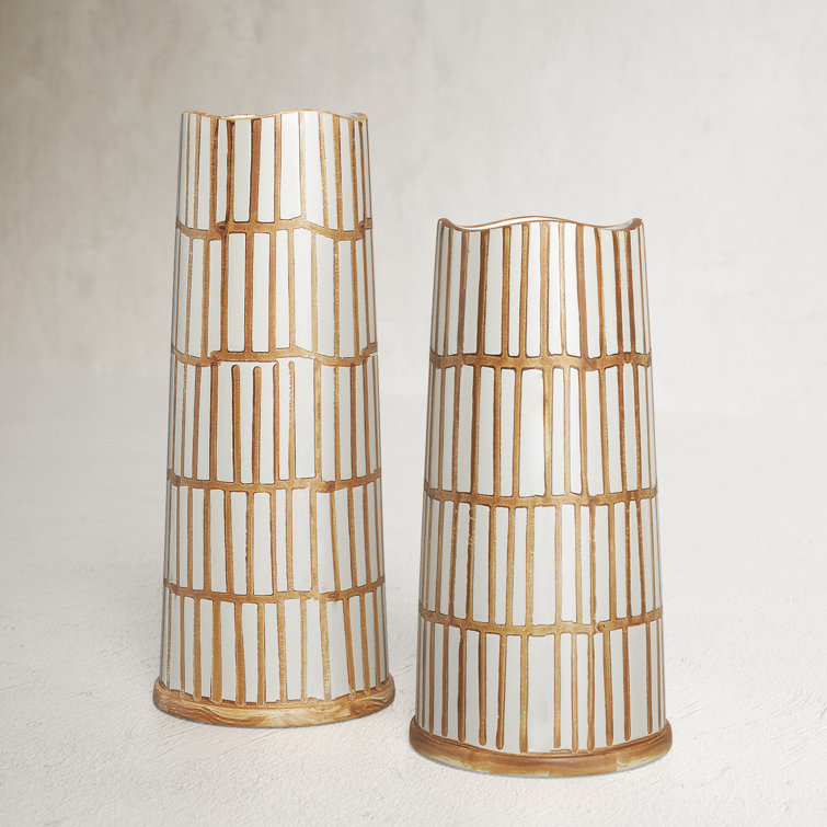Handcrafted Light Orange and Cream Ceramic Table Vase Set