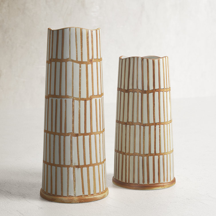Handcrafted Light Orange and Cream Ceramic Table Vase Set