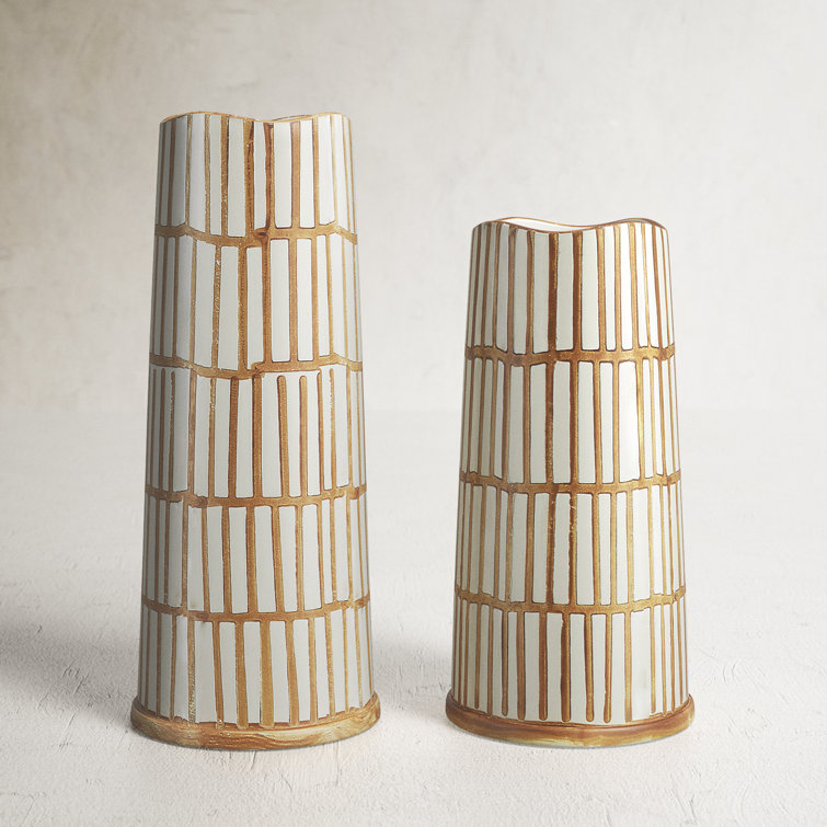 Handcrafted Light Orange and Cream Ceramic Table Vase Set