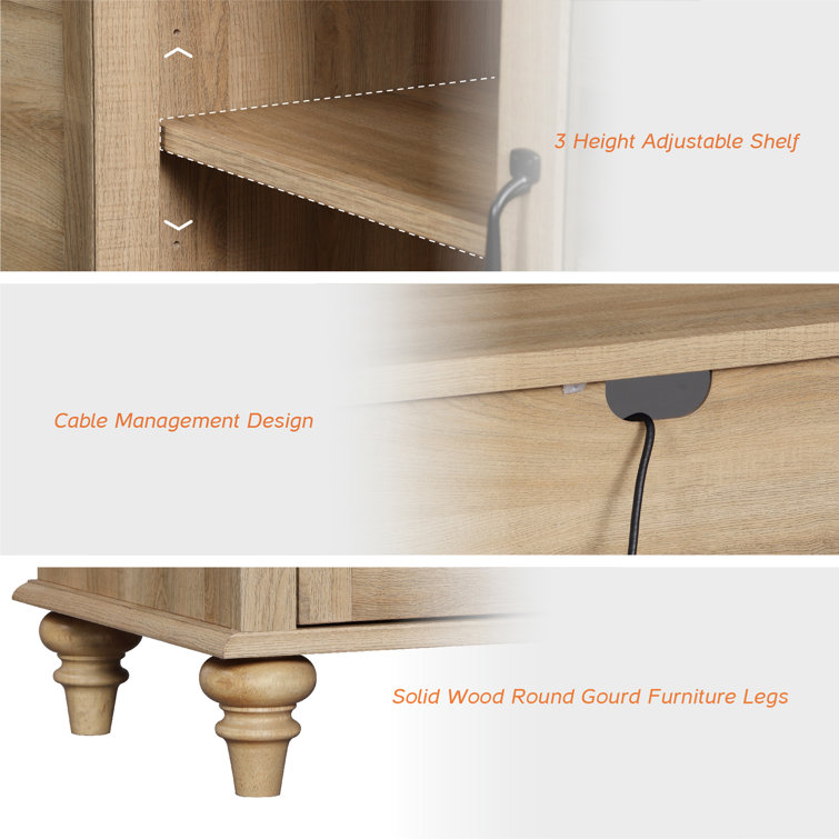 Oak 58" Wide Glass Door Sideboard with Adjustable Shelves