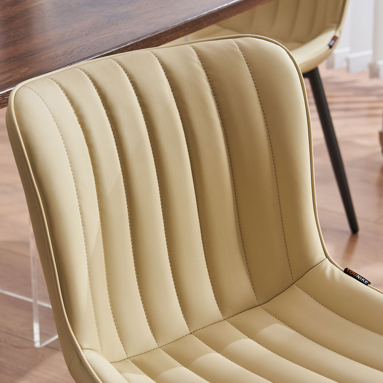 Beige Faux Leather Upholstered Dining Chairs with Metal Legs