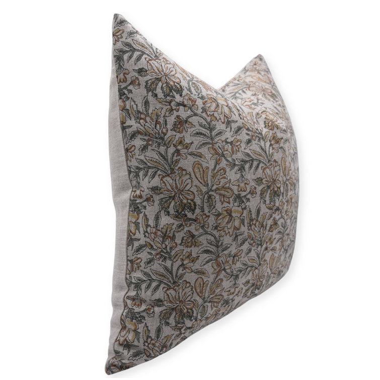 Light Green Floral Linen 14x14 Pillow Cover
