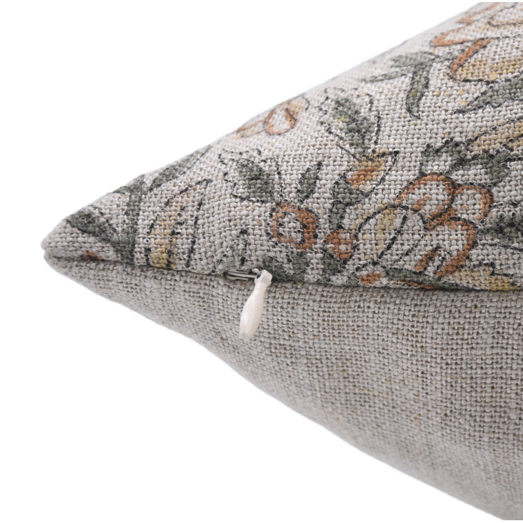 Light Green Floral Linen 14x14 Pillow Cover