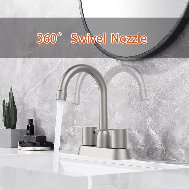 Brushed Nickel High Arc Double Handle Bathroom Faucet