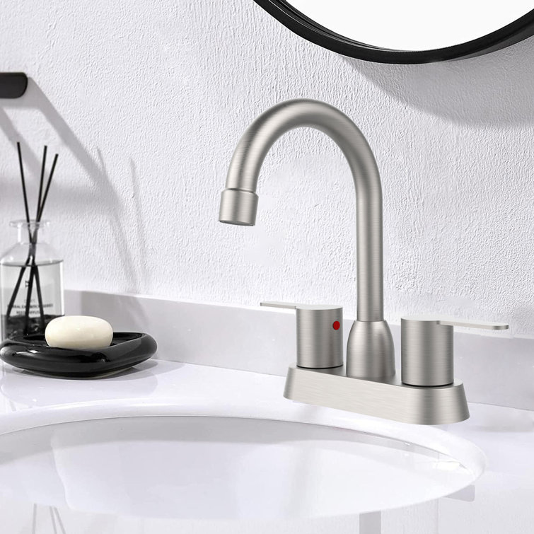Brushed Nickel High Arc Double Handle Bathroom Faucet