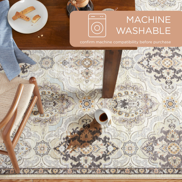Beige Tufted Washable Non-Slip Rectangular Area Rug 20" x 35"