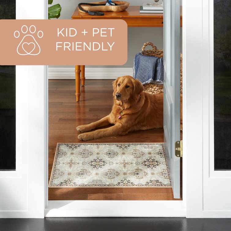 Beige Tufted Washable Non-Slip Rectangular Area Rug 20" x 35"