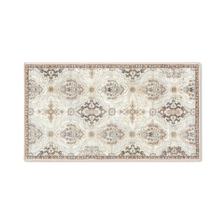 Beige Tufted Washable Non-Slip Rectangular Area Rug 20" x 35"