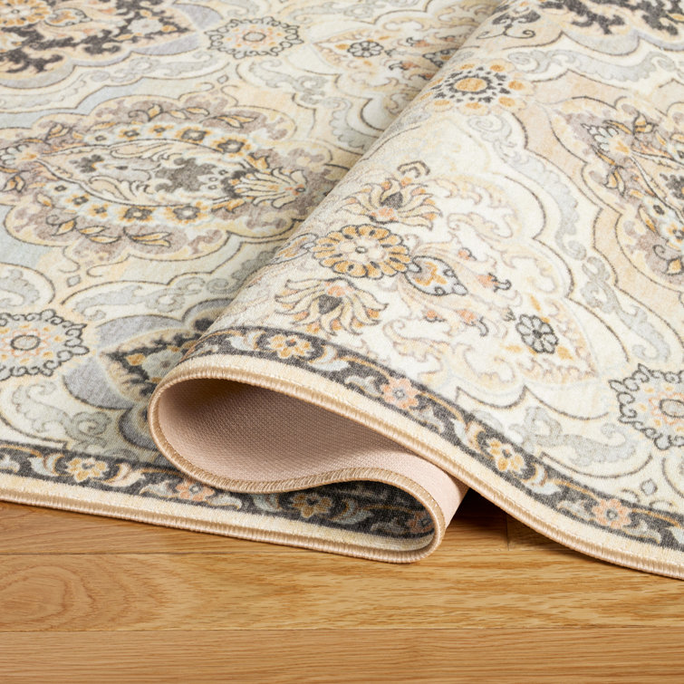 Beige Tufted Washable Non-Slip Rectangular Area Rug 20" x 35"
