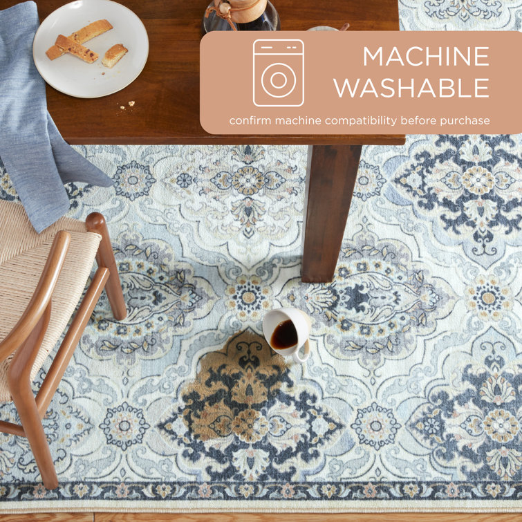 Avani Gray and Blue Synthetic Tufted Washable 6' x 9' Area Rug