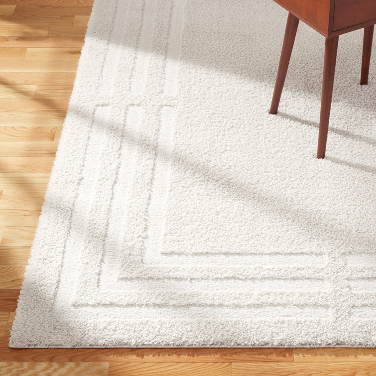 Beige Geometric High Pile Shag Area Rug, 8' x 10'