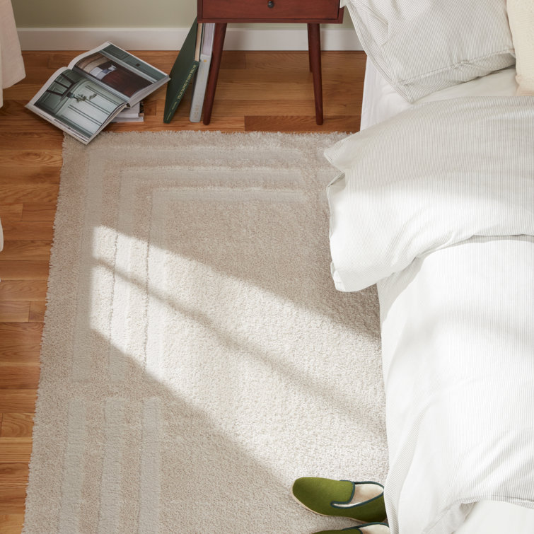 Beige Geometric High Pile Shag Area Rug, 8' x 10'