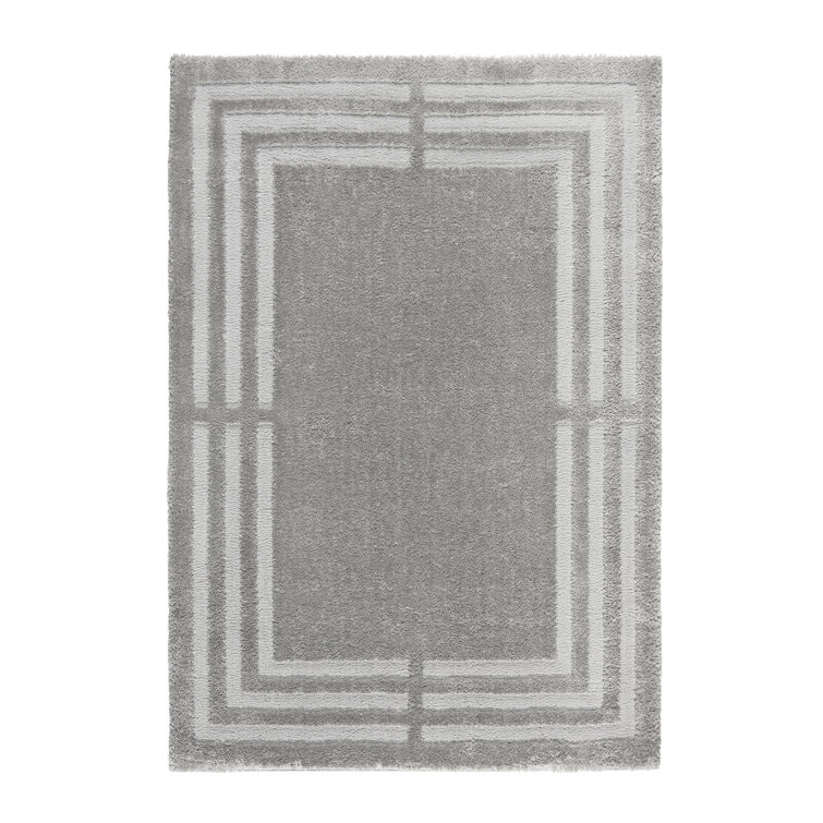 Cloud Shag Gray Geometric Polyester Rectangular Area Rug