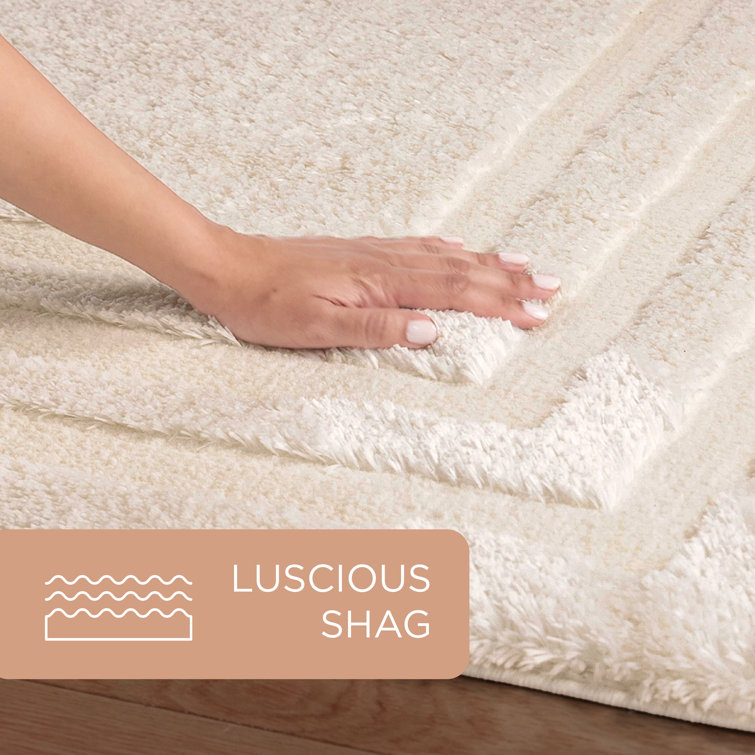 Beige Geometric Washable Shag Area Rug 5'2" x 7'2"