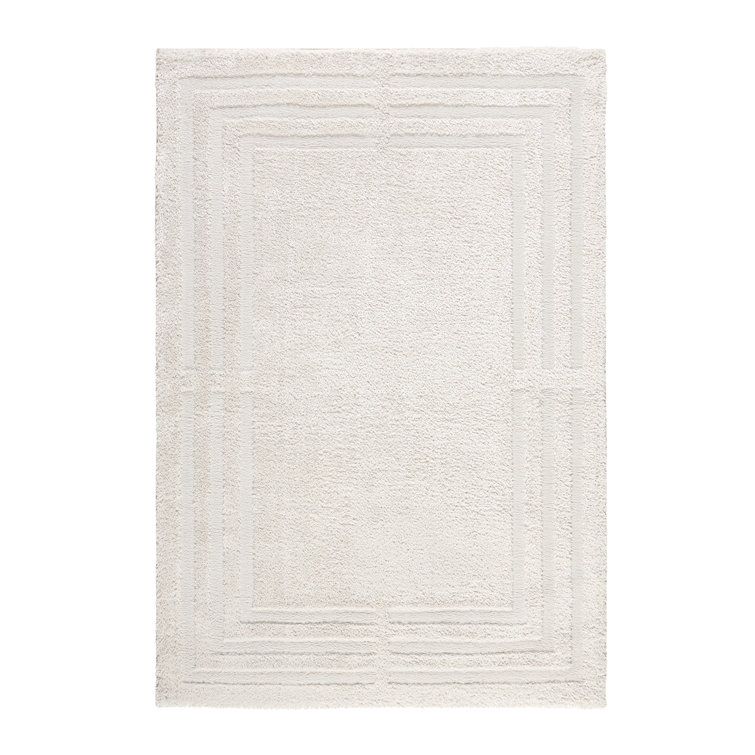 Beige Geometric Washable Shag Area Rug 5'2" x 7'2"
