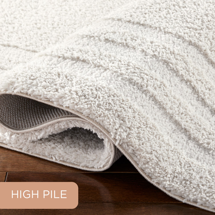 Beige Geometric Washable Shag Area Rug 5'2" x 7'2"