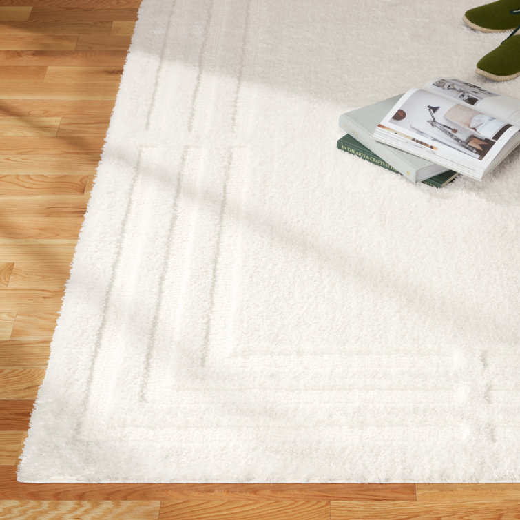 Ivory Geometric Shag Synthetic Rectangular Area Rug 6' x 9'