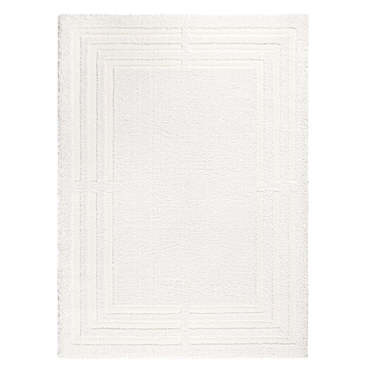 Ivory Geometric Shag Synthetic Rectangular Area Rug 6' x 9'